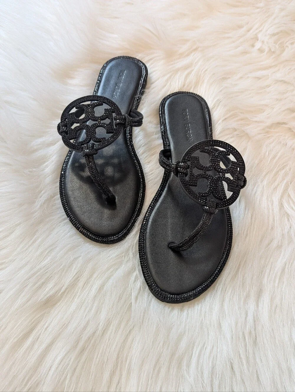 Tory Burch Black Logo Medallion Sandal.